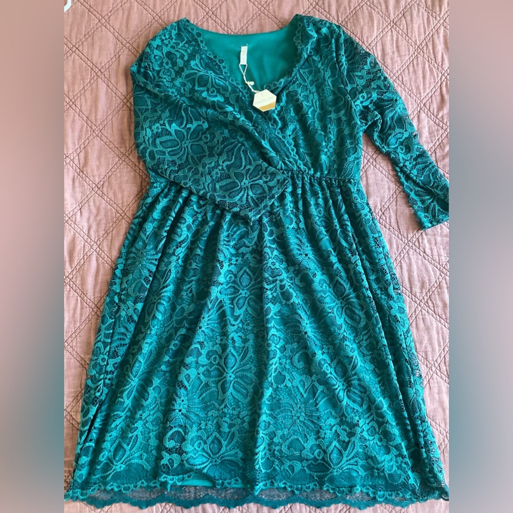 Pinkblush maternity or nursing emerald lace dress
